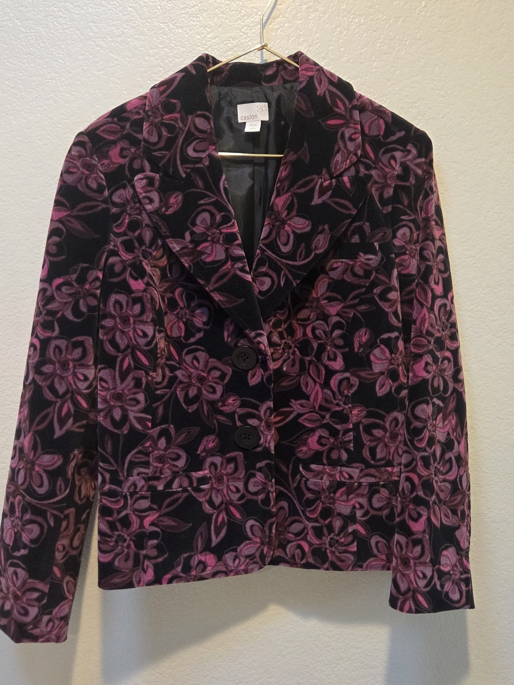 Caslon Petite L Floral Velvet Blazer Plum Pink Romantic